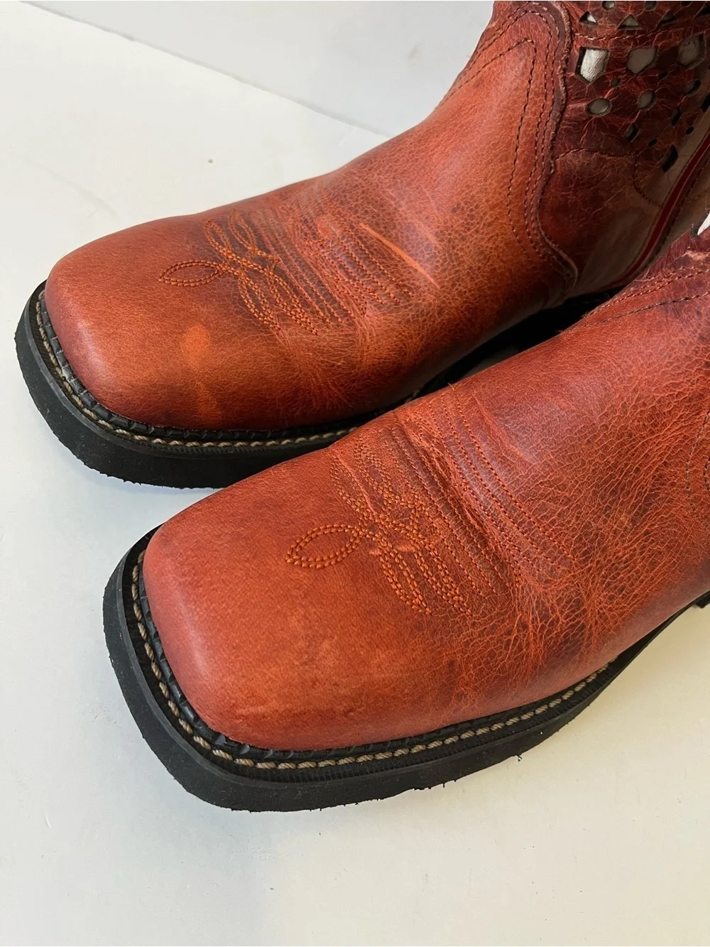 Justin Leather Western Cowboy Boots Women's Red Brown Size 9.5B
